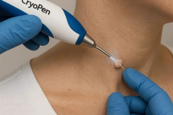 Person receiving cryotherapy Chigwell for skin tag removal