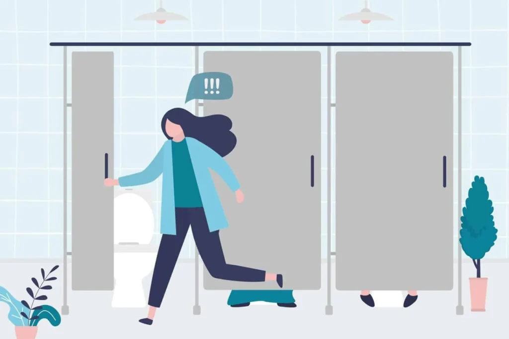 graphic of Urine incontinence Chigwell woman running to the toilet.