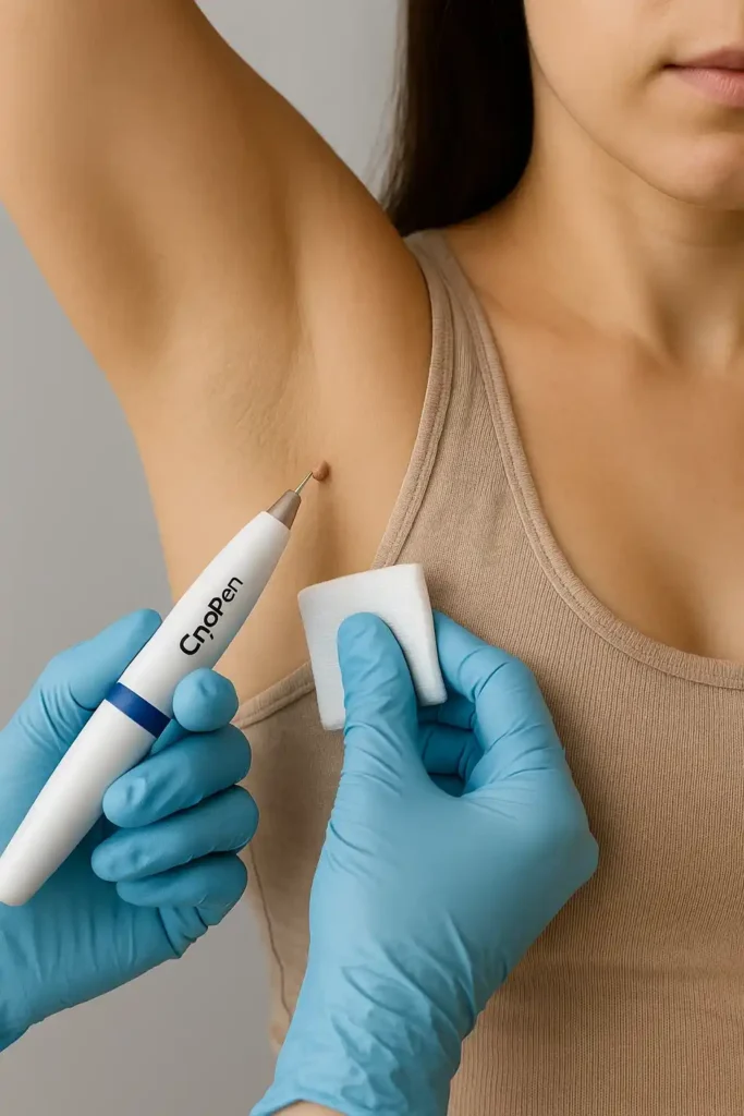 woman having cryopen to remove underarm skin tags Chigwell